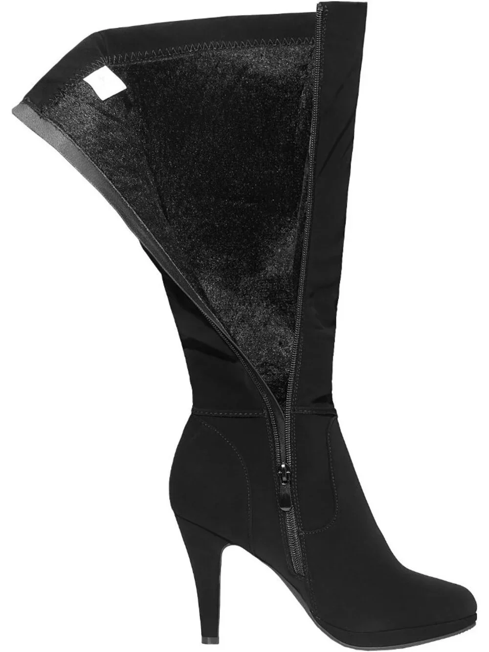 Women's Black Nubuck Stiletto Heel Rhinestone Chain Side Zipper Knee High Boots